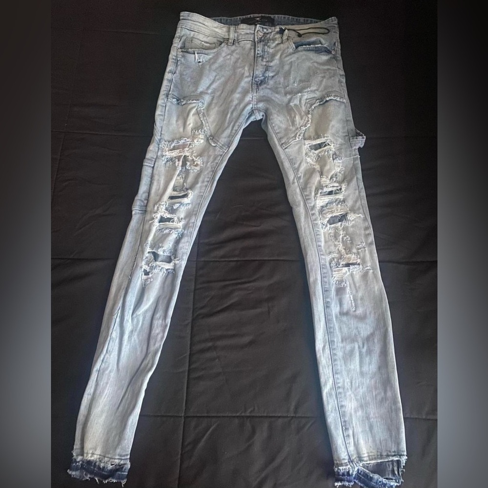 Jordan Craig Light Blue Distressed Skinny Jeans (Size: 32x32)
